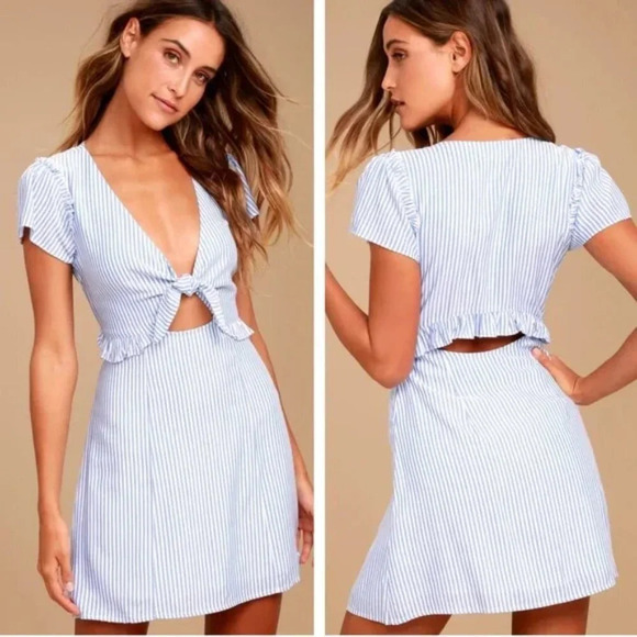 Lulus Dresses & Skirts - Lulus Seaport Blue and White Striped Tie Front Cutout Dress Size XS